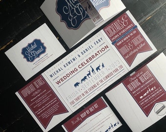 Zoo Animals Wedding Invitation Suite: Rustic Woodgrain Fold