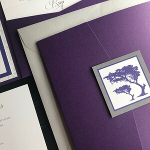 Zoo Themed Pocket Wedding Invitation Suites Metallic Purple & Glitter Silver Personalized Wedding Announcements Violet Zoo Animals zdjęcie 5