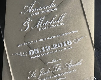 NEW Acrylic Wedding Invitations | Custom Acrylic Invitations with Colored Mailing Envelopes | Clear | High End Celebrity Wedding Invite