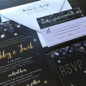 Navy and Gold Sparkle Wedding Invitation Suite with RSVP
