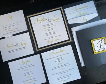 Glitter Gold Pocket Wedding Invitation Suite: Metallic Onyx, Personalized Script