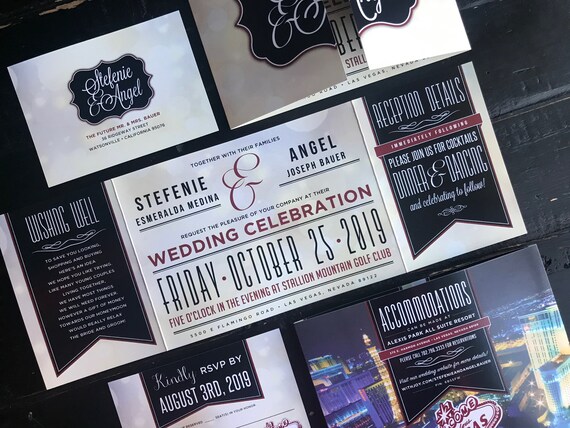 Las Vegas Wedding Invitation Suite: Custom Fold Design
