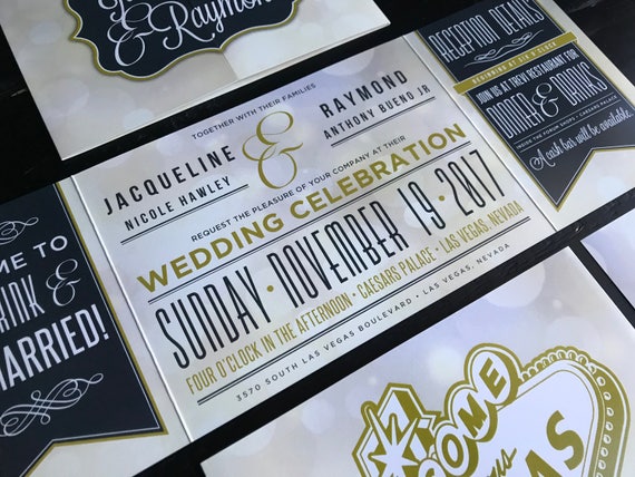 Las Vegas Custom Fold Wedding Invitations Married In Vegas Etsy