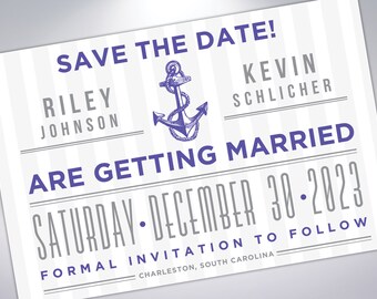 Nautical Anchor Save The Date Postcards with Pearlescent Envelopes