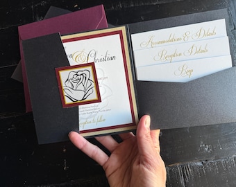Beauty and the Beast Wedding Invitation: Custom Rose Pocket Suite