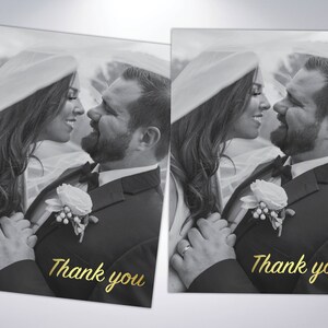 Cartões de agradecimento estilo dourado e envelopes perolados correspondentes | Opção de cartão postal disponível | obrigado do casamento você cartões | Fotos do casamento