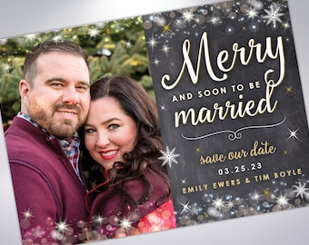 Christmas Save The Date: Holiday Engagement Announcement with Pearlescent Envelopes