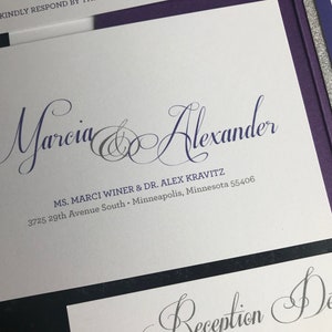 Zoo Themed Pocket Wedding Invitation Suites Metallic Purple & Glitter Silver Personalized Wedding Announcements Violet Zoo Animals zdjęcie 7