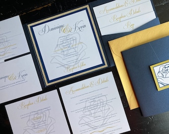 Beauty and the Beast Wedding Invitation: Custom Rose Pocket Suite