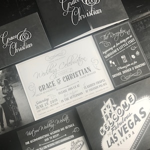 Invitación de Las Vegas / Pizarra / Suite de invitación de boda plegable personalizada / Casado en Las Vegas / Anuncio de boda / Sparkle / Las Vegas