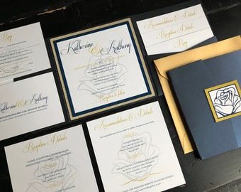 Beauty and the Beast Wedding Invitation: Custom Rose Pocket Suite