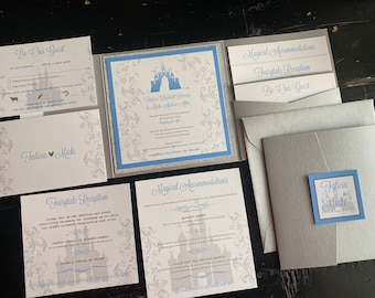 Custom Fairytale Castle Wedding Invitation Pocket Suite
