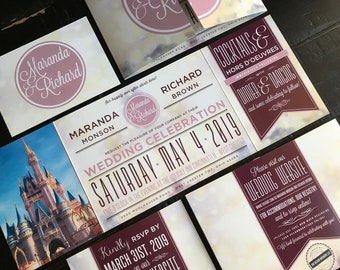Custom Fold Wedding Invitation Suite: Fairytale Castle Design