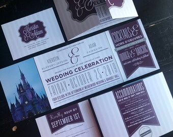 Fairytale Wedding Invitation Suite: Custom Fold Castle Announcement