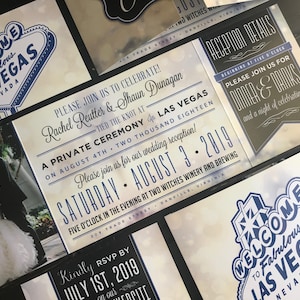 Las Vegas Elopement Announcement | Reception Celebration Invitation  | Custom Fold Invitation Suite | Married in Vegas | Elopement | Vegas