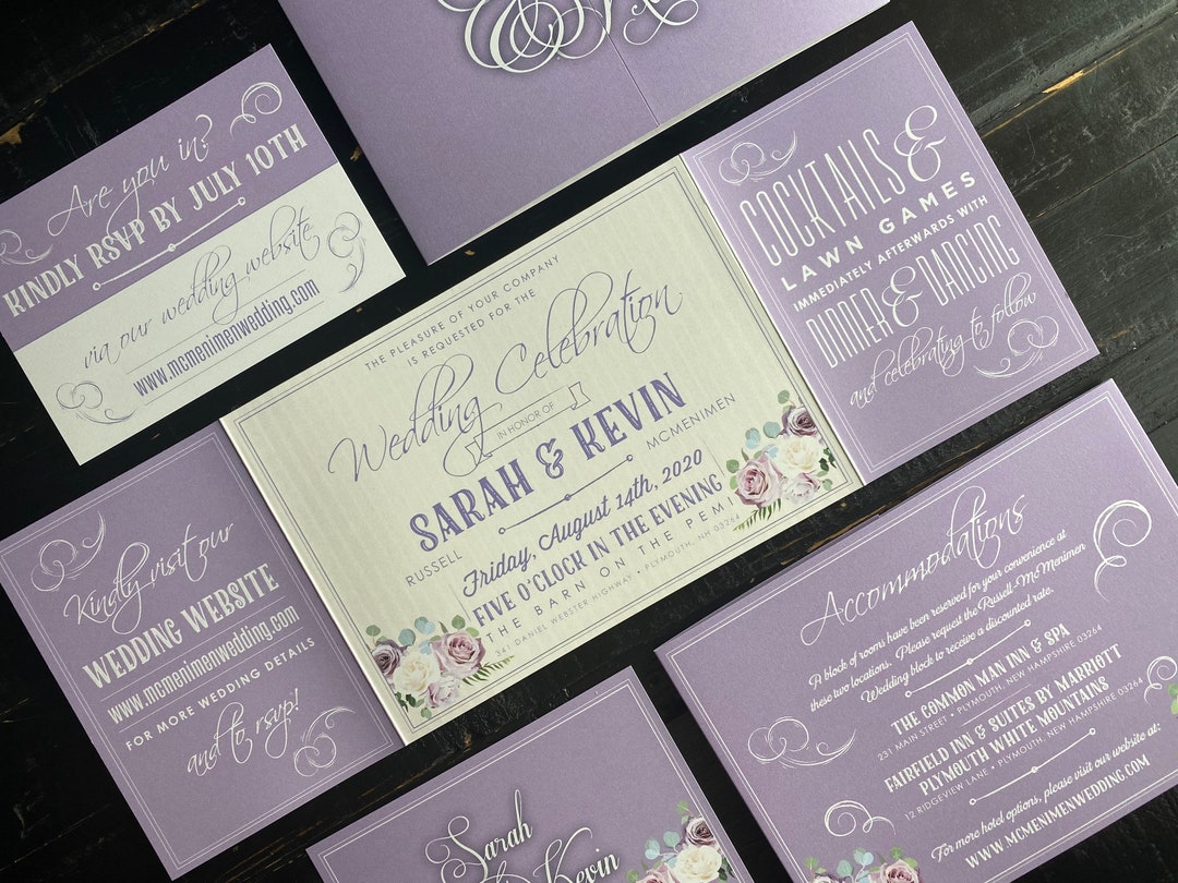 Lilac Floral Wedding Invitation Custom Fold Invitation Suite Wedding