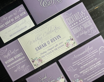 Lilac Floral Wedding Invitation Suite with RSVP Postcard