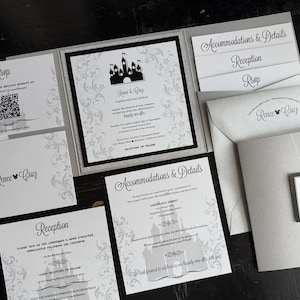 Fairytale Wedding Invitation | Custom Pocket Invitation Suite | Castle | Wedding Announcement | Storybook | Prince | Princess | Glitter