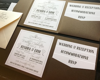 Custom Pocket Wedding Invitation Suite: Rustic Elegant Design