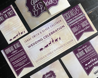 Zoo Themed Wedding Invitation Suite with RSVP Postcards