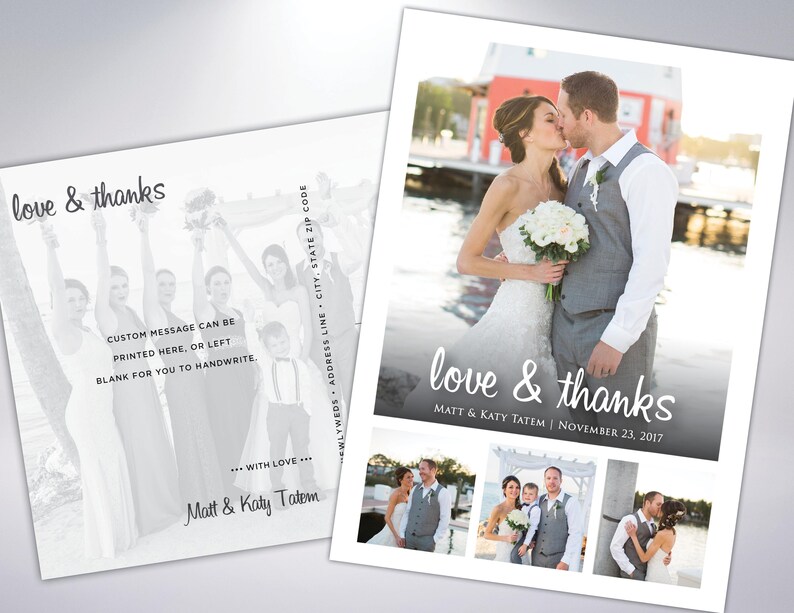 Custom Message Wedding Thank You Love and Thanks Custom Wedding Thank You Cards /& Envelopes Printable Postcard Option Available