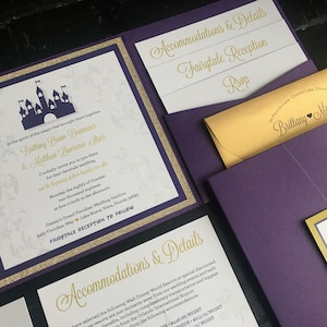 Fairytale Wedding Invitation | Custom Pocket Invitation Suite | Castle | Wedding Announcement | Storybook | Prince | Princess | Glitter