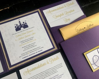 Fairytale Wedding Invitation | Custom Pocket Invitation Suite | Castle | Wedding Announcement | Storybook | Prince | Princess | Glitter
