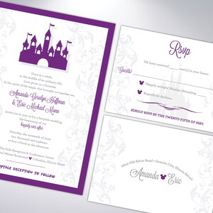 Märchenhafte Hochzeitseinladungs-Reihe | Schloss | Märchen | Hochzeitsankündigung | Prinzessin | Prinz | Perlmuttfarbene Umschläge enthalten