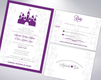 Fairytale Wedding Invitation Suite: Castle Design, Pearlescent Envelopes