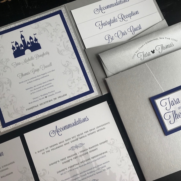 Fairytale Wedding Invitation | Custom Pocket Invitation Suite | Castle | Wedding Announcement | Storybook | Prince | Princess | Glitter