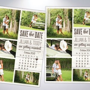 Salve o cartão postal de data com fotos de noivado | Design de calendário | Rústico | Grão de madeira | Quadro-negro | Boho | Imprimível | Anúncio de cartão postal