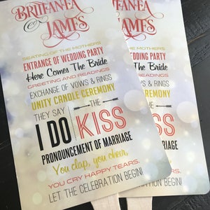 Program Fans | Custom Wedding Programs | Fans for Wedding | Printable Option Available | Ceremony Order of Events | Bridal Party | Thank You