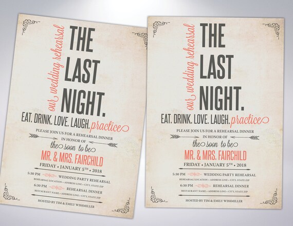rehearsal dinner invitations the last night the night etsy