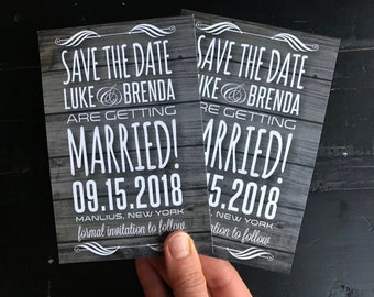 Rustic Woodgrain Save The Date Postcard: Boho Wedding Announcement (Printable)
