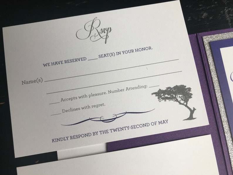 Zoo Themed Pocket Wedding Invitation Suites Metallic Purple & Glitter Silver Personalized Wedding Announcements Violet Zoo Animals zdjęcie 6