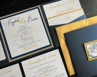 Beauty and the Beast Wedding Invitation: Custom Rose Pocket Suite