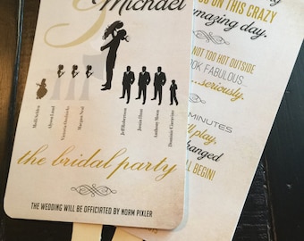 Custom Wedding Program Fans: Ceremony Order, Bridal Party (Printable Option)