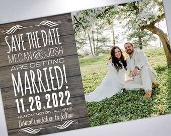 Rustic Woodgrain Save The Date Postcard with Photo (Printable)