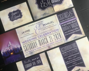 Fairytale Wedding Invitation Suite: Custom Fold Castle Announcement