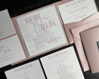 Fairytale Wedding Invitation | Custom Pocket Invitation Suite | Castle | Wedding Announcement | Storybook | Prince | Princess | Glitter