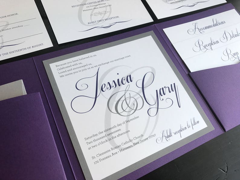Metallic Violet & Silver Custom Wedding Invitation Suites Etsy