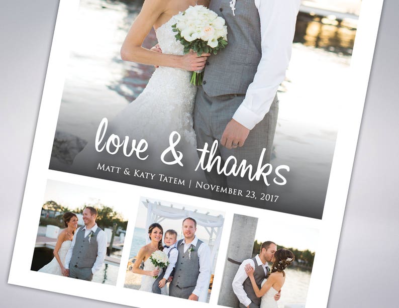 Custom Message Wedding Thank You Love and Thanks Custom Wedding Thank You Cards /& Envelopes Printable Postcard Option Available