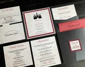 Custom Fairytale Castle Wedding Invitation Pocket Suite