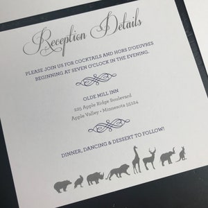 Zoo Themed Pocket Wedding Invitation Suites Metallic Purple & Glitter Silver Personalized Wedding Announcements Violet Zoo Animals zdjęcie 8