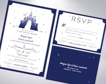 Fairytale Wedding Invitation Suite: Castle Design, Pearlescent Envelopes