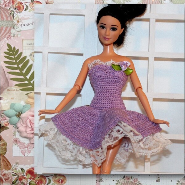 Lavender Ballerina Dress for 11.5" to 12.5" Fashion Dolls. Crocheted Ballerina Dress. Crocheted Dance Dress.  Handmade in the USA