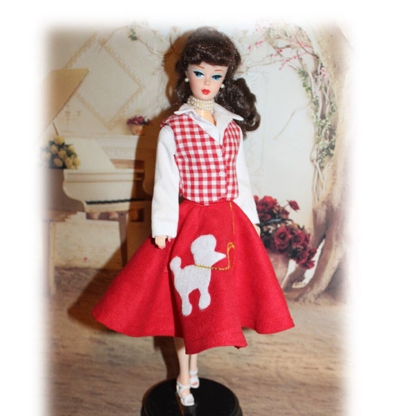 1950'S Soda Fountain. Handmade Clothes. Poodle  Skirt, Vest & Shirt (Vintage doll not included) Kids toy clothes