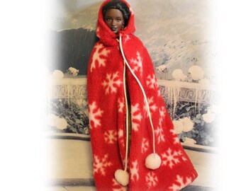 Red Snowflake Christmas Cape for  11.5" to 12.5" Fashion Dolls.  Child Christmas. Doll Collector Gift. Cape Only, doll not included