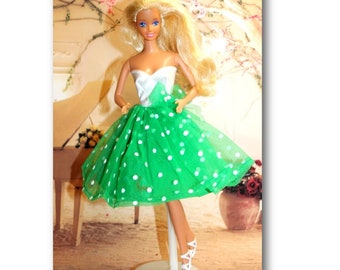 Doll Dress. Green Polka Dot Birthday Party Favor Dress Collection. Clothes only,  Doll is not included. Handmade in the USA.