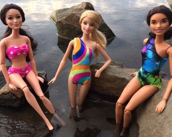 Swimsuit or Leotard for 11.5" to 12" Fashion Dolls. Handmade in the USA.  2 pc Hot Pink Dot or 1 pc Swirls or Stars. Dolls not included.